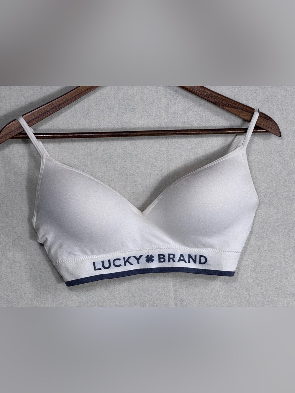 Lucky Brand White Wireless Bralette with Navy Trim